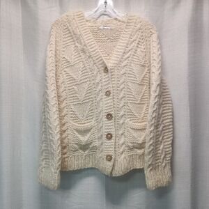 Handmade Wool Sweater Ivory Cream Button Cardigan Made In Greece Women's M‎